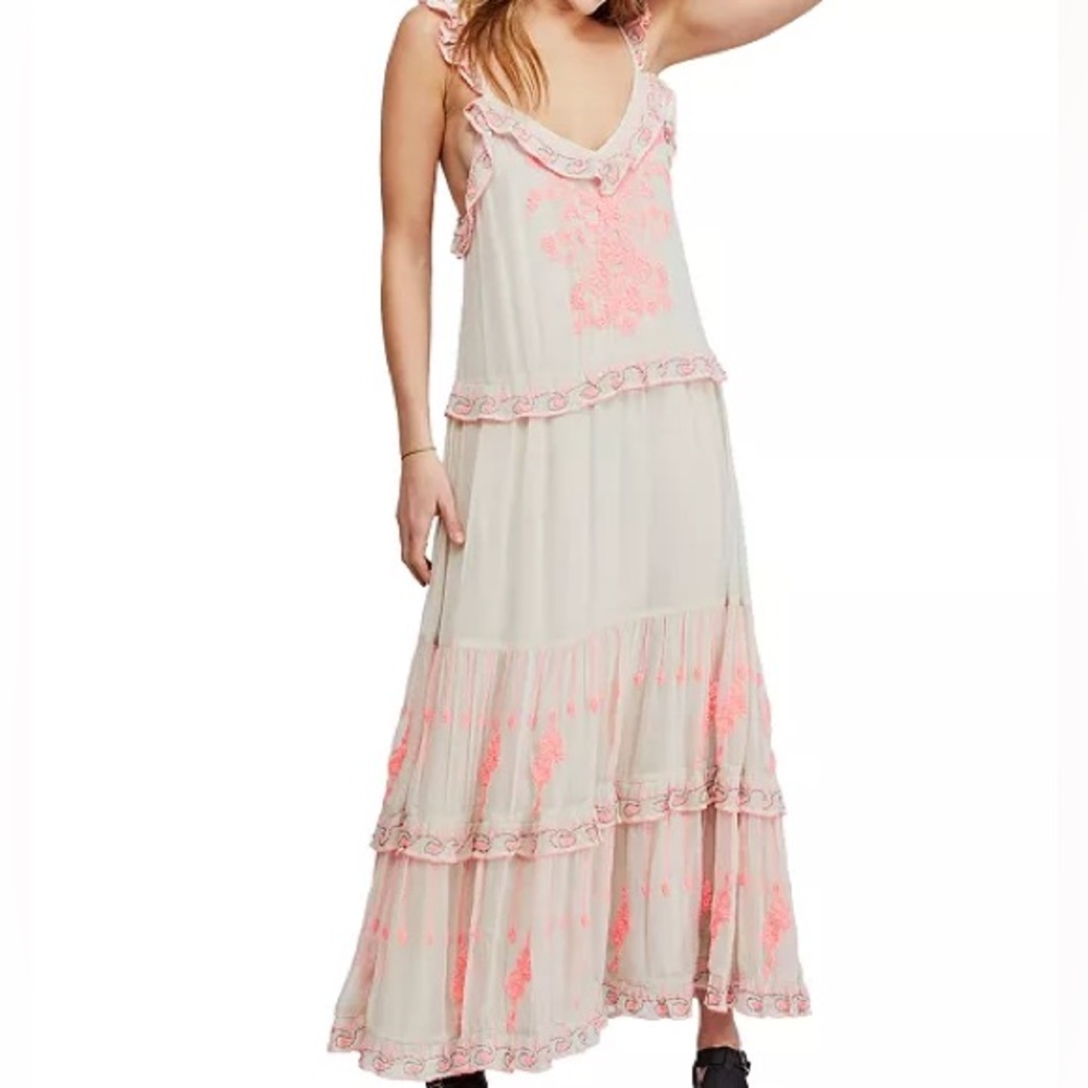 Free People Coralie Embroidered Maxi Dress women’s small boho